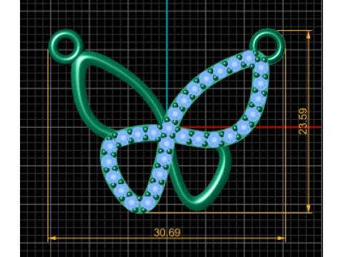 バタフライ ダイヤモンド ペンダント 3D 印刷可能モデル 3Dプリントモデル