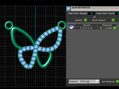 バタフライ ダイヤモンド ペンダント 3D 印刷可能モデル 3Dプリントモデル