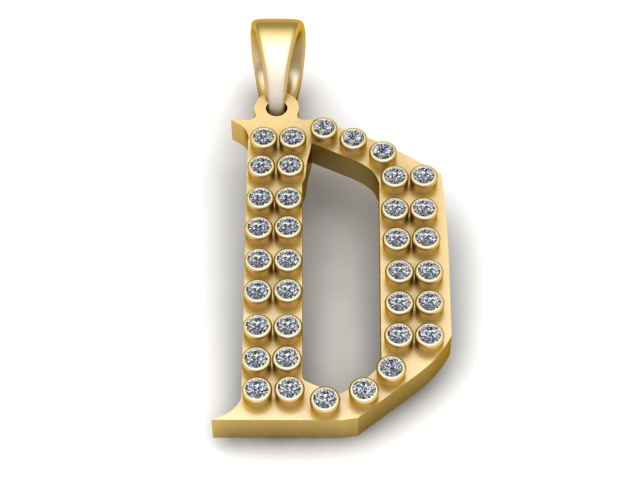 Подвеска с буквой D 3D модель для печати 3D Принт Модель .c4d .max .obj .3ds .fbx .stl .blend