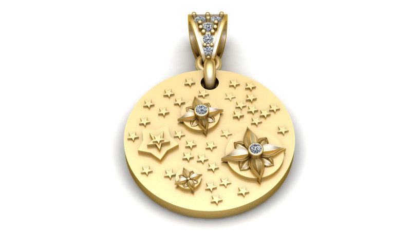 Sternblüten-Medaillon-Anhänger, 3D-druckbares Modell 3D Druckmodell .c4d .max .obj .3ds .fbx .stl .blend