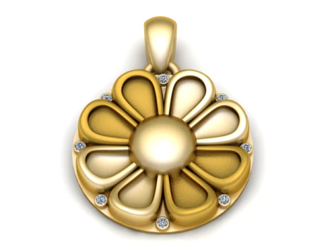 Подвеска с золотым цветком ромашки 3D модель для печати 3D Принт Модель
