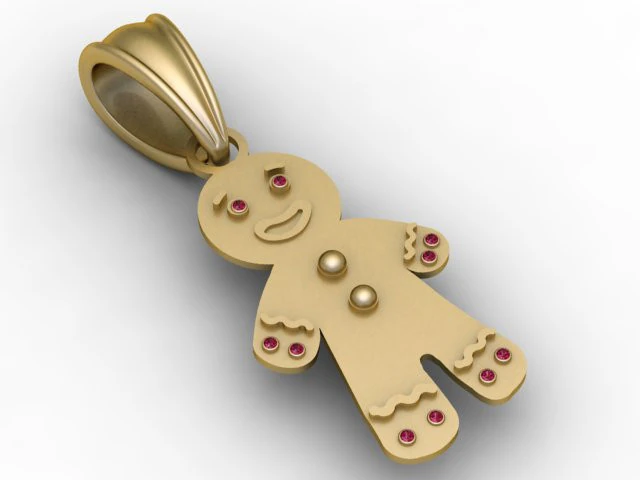 Gingerbread Man Pendant 3D Printable Model 3D Print Model .c4d .max .obj .3ds .fbx .stl .blend