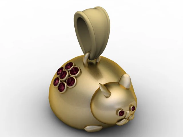 Gemstone Kitty Charm 3D Printable Pendant 3D Print Model .c4d .max .obj .3ds .fbx .stl .blend