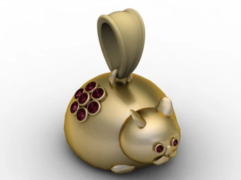 Ciondolo stampabile in 3D con ciondolo gattino in pietra preziosa Modello di stampa 3D