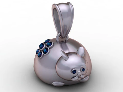 Gemstone Kitty Charm 3D Printable Pendant 3D Print Model
