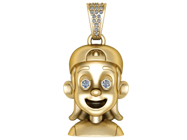 Smiling Cartoon Boy Pendant with Diamond Eyes 3D Printable Jewelry Model 3D Print Model .c4d .max .obj .3ds .fbx .stl .blend 