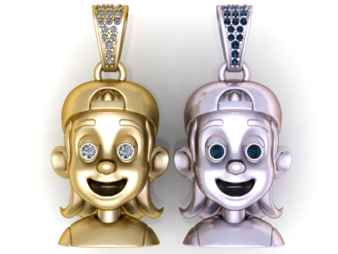 Smiling Cartoon Boy Pendant with Diamond Eyes 3D Printable Jewelry Model 3D Print Model