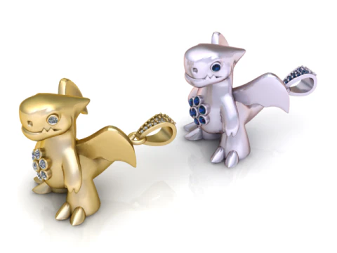 Подвеска "Милый дракончик" с бриллиантами 3D-модель ювелирного изделия для печати 3D Принт Модель