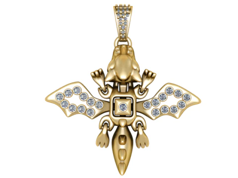 Pingente de criatura de fantasia alada com diamantes modelo de joias para impress&atilde;o 3D Modelo de Impressão 3D