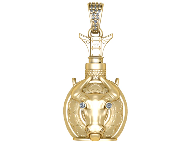 Bull Head Pendant with Ornamental Detailing Diamond Accent 3D Printable Jewelry Model 3D Print Model .c4d .max .obj .3ds .fbx .stl .blend 