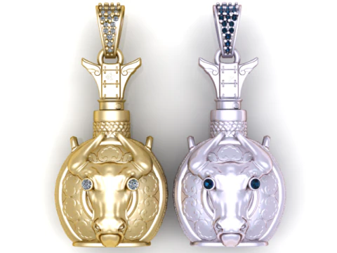 Bull Head Pendant with Ornamental Detailing Diamond Accent 3D Printable Jewelry Model 3D Print Model