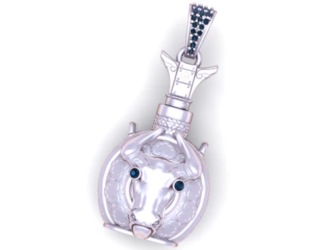 Bull Head Pendant with Ornamental Detailing Diamond Accent 3D Printable Jewelry Model 3D Print Model