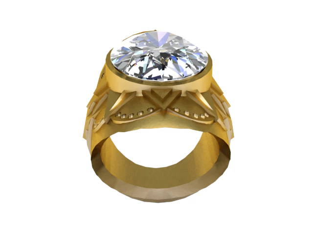 Anello solitario audace reale Modello di gioiello stampabile in 3D di lusso in pietra grande Modello di stampa 3D .c4d .max .obj .3ds .fbx .stl .blend