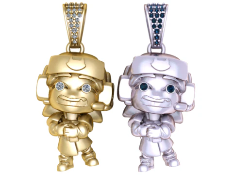 Cute Gamer Character Pendant with Diamond Eyes 3D Printable Jewelry Model 3D Print Model