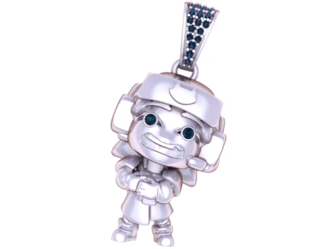 Cute Gamer Character Pendant with Diamond Eyes 3D Printable Jewelry Model 3D Print Model