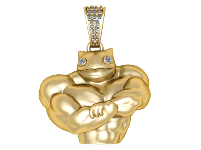 Muscle Frog Pendant with Diamond Eyes 3D Printable Jewelry Model 3D Print Model .c4d .max .obj .3ds .fbx .stl .blend 