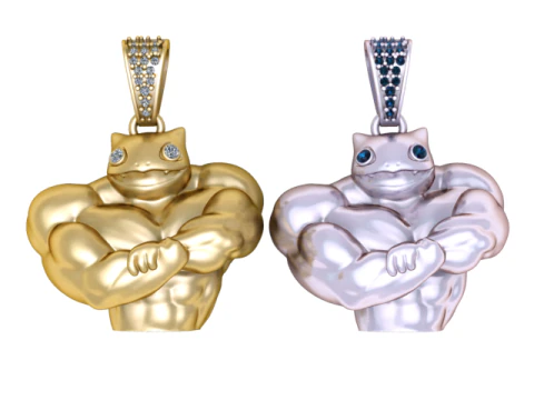 Muscle Frog Pendant with Diamond Eyes 3D Printable Jewelry Model 3D Print Model