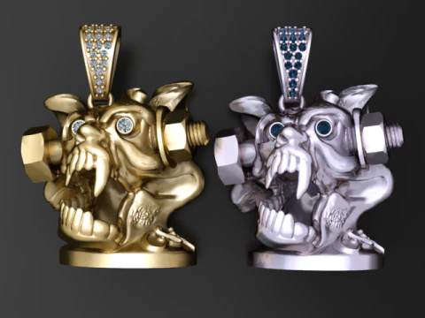 Mechanical Beast Pendant with Diamond Eyes 3D Printable Jewelry Model 3D Print Model