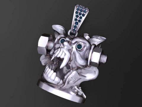 Mechanical Beast Pendant with Diamond Eyes 3D Printable Jewelry Model 3D Print Model