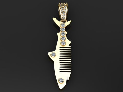 Hai-Silhouette-Anhänger mit Diamant-Akzenten, 3D-druckbares Schmuckmodell 3D Druckmodell