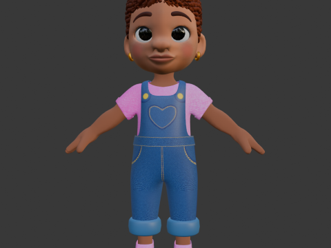 Rosy Denim Dream Kid 3D Low Poly Character 3D Model