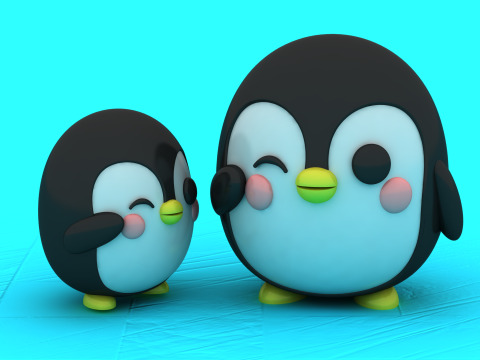 かわいいペンギン愛らしい親赤ちゃんペンギン 3D 印刷可能なおもちゃモデル 3Dプリントモデル
