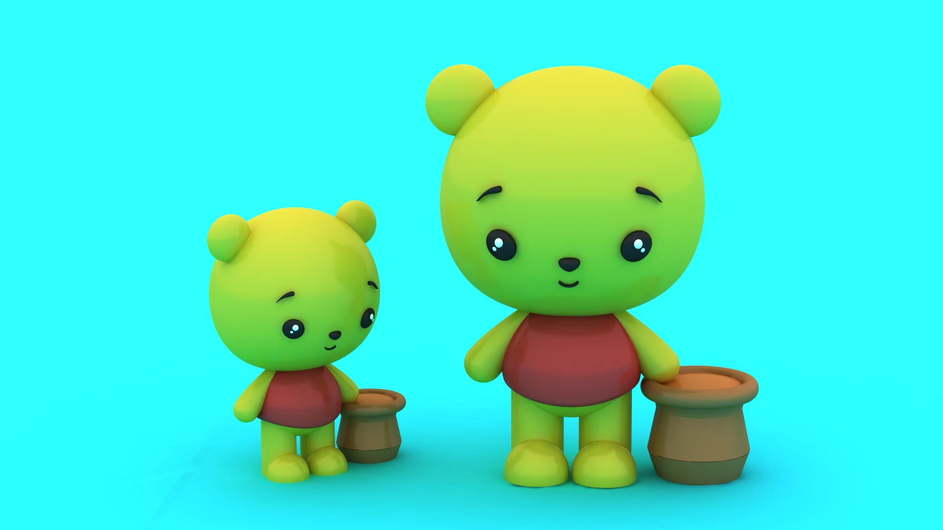 Cute Bear Duo with Honey Pots Adorable 3D Printable Cartoon Figures 3D Print Model .c4d .max .obj .3ds .fbx .stl .blend 