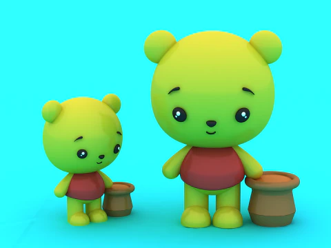 Duo de urso fofo com potes de mel ador&aacute;veis ​​figuras de desenhos animados para impress&atilde;o em 3D Modelo de Impressão 3D