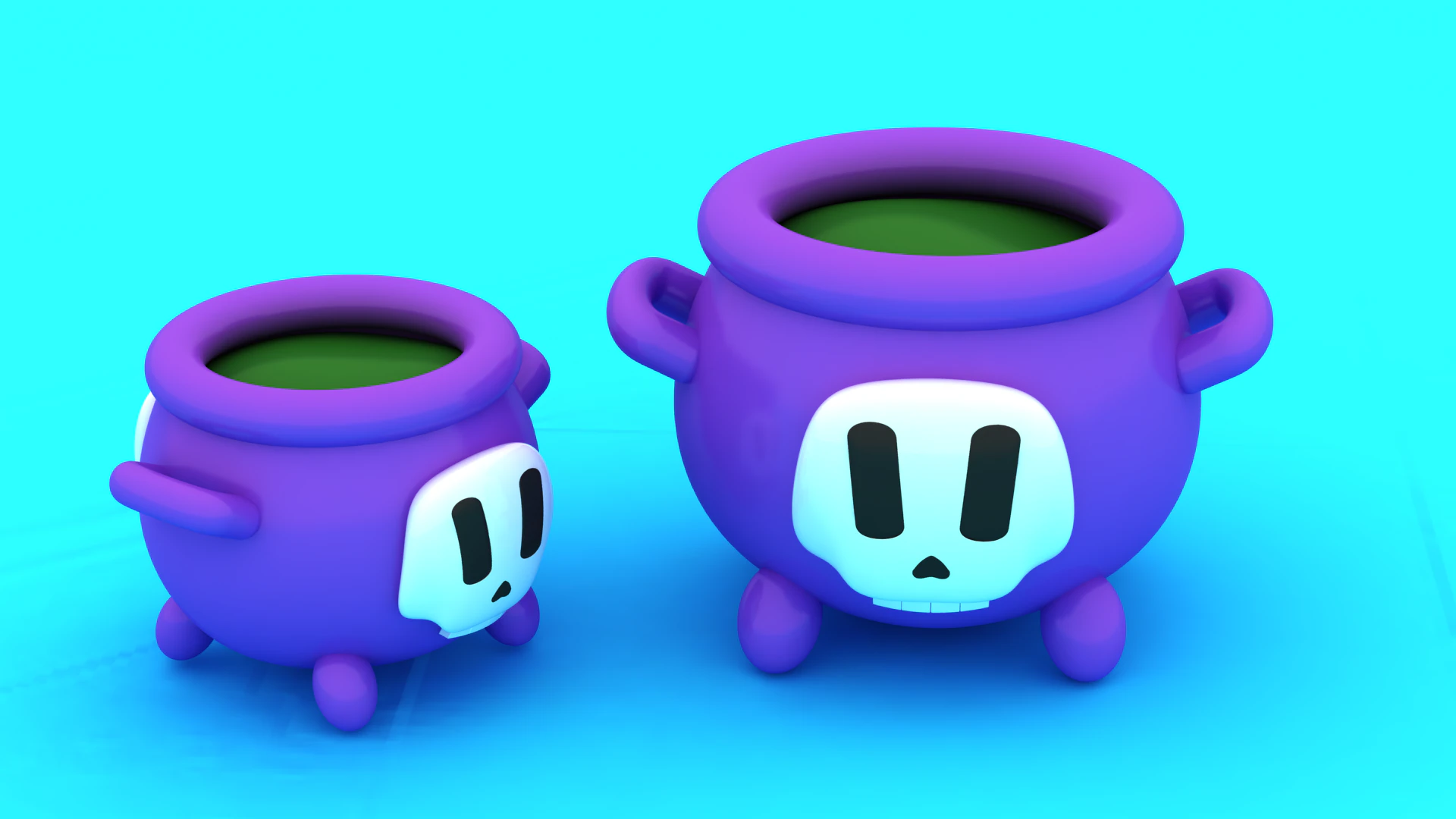 Cute Skull Cauldron Figurine Stylized Halloween Pot 3D Print Model .c4d .max .obj .3ds .fbx .stl .blend 