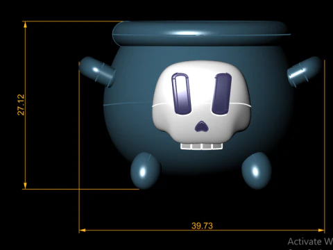 Cute Skull Cauldron Figurine Stylized Halloween Pot 3D Print Model