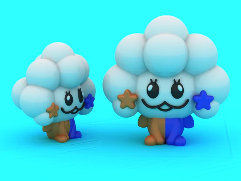 Cute Cloud Star D Kawaii Cartoon Character 3D Print Model