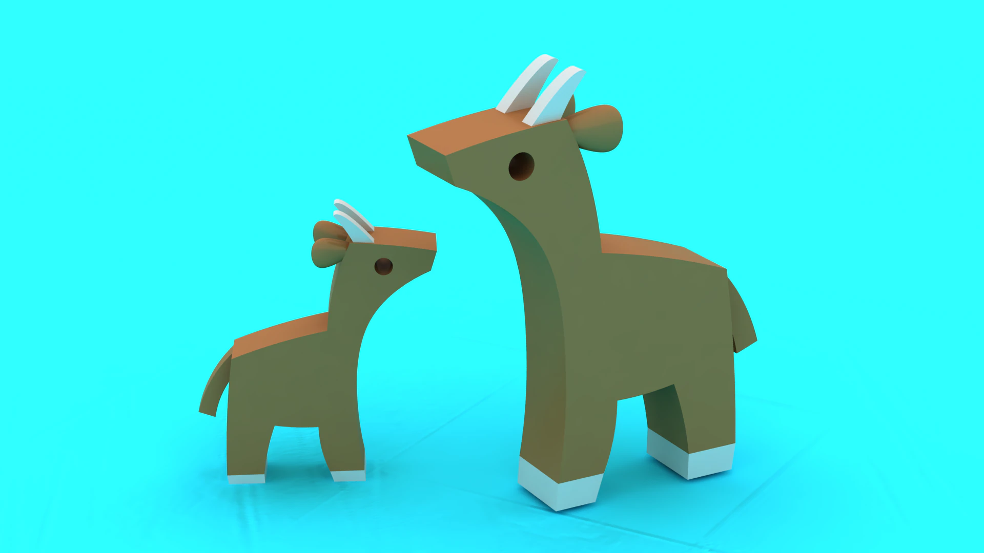 Cute Goat Baby Goat Duo Low Poly Farm Animal 3D Print Model .c4d .max .obj .3ds .fbx .stl .blend 