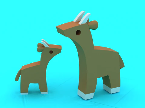Симпатичний козел Дитинча кози Duo Low Poly Farm Animal 3D Принт Модель