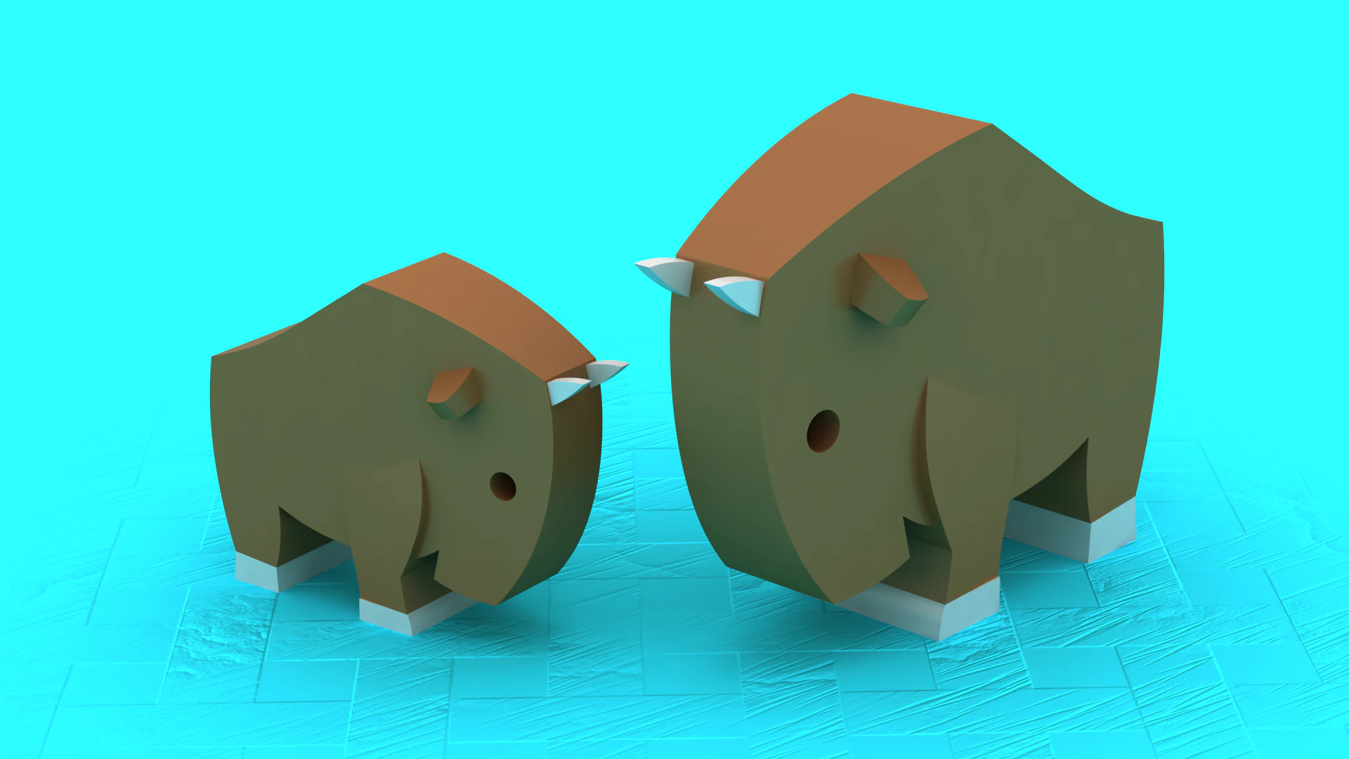 Cute Elephant Parent Baby Duo Low Poly 3D Figurine Model 3D Print Model .c4d .max .obj .3ds .fbx .stl .blend 