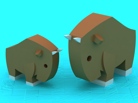 Cute Elephant Parent Baby Duo Low Poly 3D Figurine Model 3D Print Model