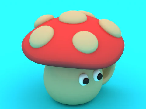 Cute Mushroom Mug Characters Stylized 3D Cartoon Fantasy Model 3D Print Model