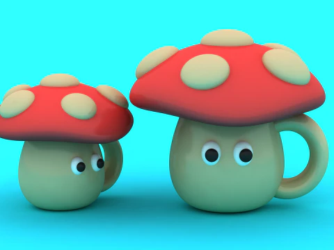 Cute Mushroom Mug Characters Stylized 3D Cartoon Fantasy Model 3D Print Model