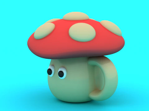 Cute Mushroom Mug Characters Stylized 3D Cartoon Fantasy Model 3D Print Model