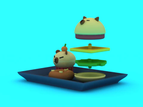 Set di cupcake con orsetto carino Vista esplosa Modello stampabile 3D di panetteria Modello di stampa 3D