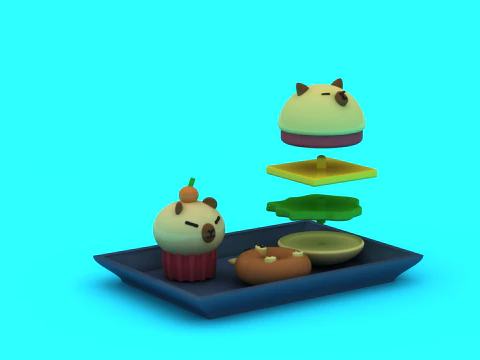 Cute Bear Cupcake Set Exploded View Bakery 3D Printable Model 3D Print Model