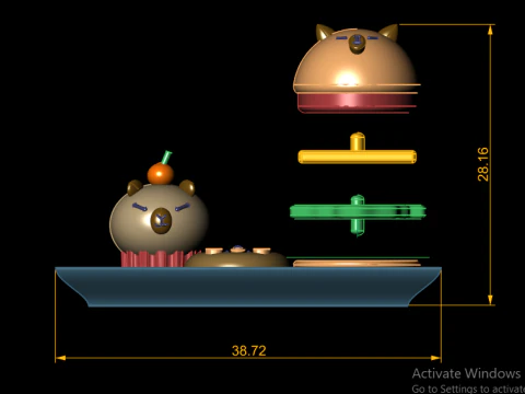 Cute Bear Cupcake Set Exploded View Bakery 3D Printable Model 3D Print Model