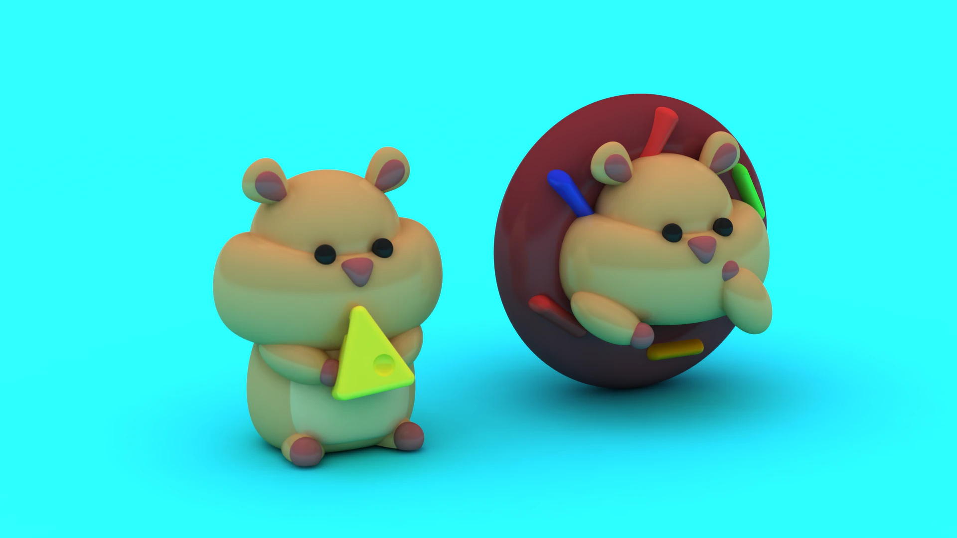 Cute Hamster Toy Set Kawaii 3D Character Models 3D Print Model .c4d .max .obj .3ds .fbx .stl .blend 