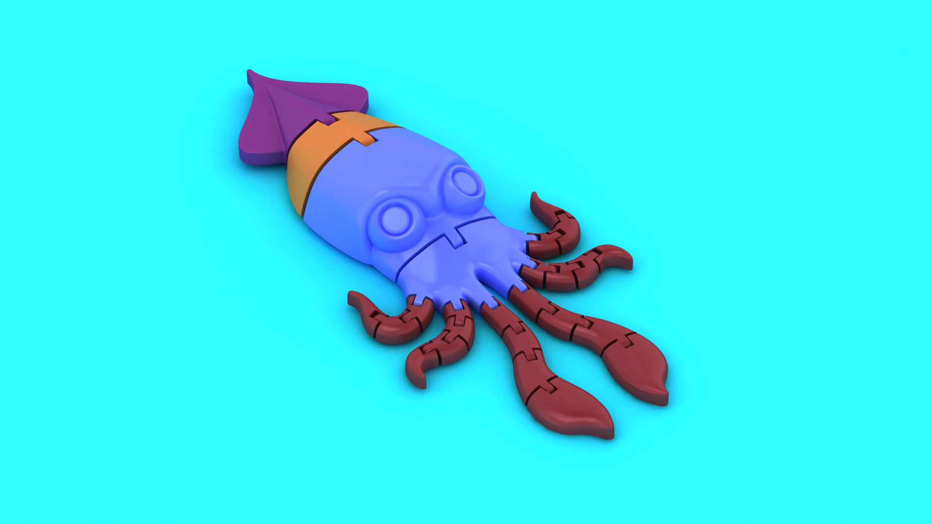 Articulated Squid Toy Cute Mechanical Sea Creature 3D Printable Model 3D Print Model .c4d .max .obj .3ds .fbx .stl .blend 