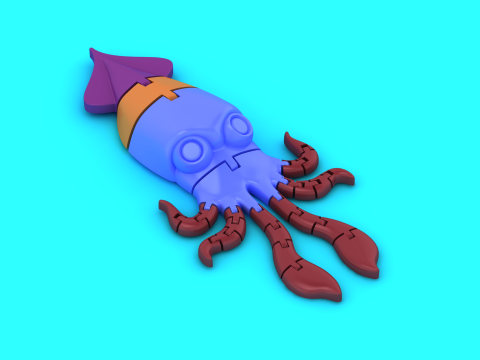 Шарнірна іграшка Squid Мила механічна морська істота 3D модель для друку 3D Принт Модель