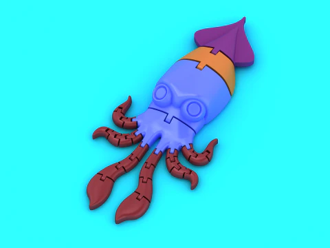 Articulated Squid Toy Cute Mechanical Sea Creature 3D Printable Model 3D Print Model