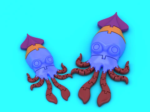 Articulated Squid Toy Cute Mechanical Sea Creature 3D Printable Model 3D Print Model