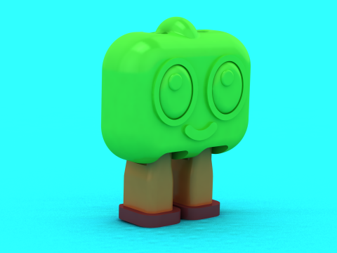 Niedliches Apfelbaum-Charakter-Spielzeug im stilisierten Cartoon 3D Druckmodell