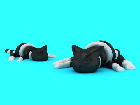 Симпатичні стилізовані 3D-статуетки котів для друку Sleepy Cat Duo 3D Принт Модель