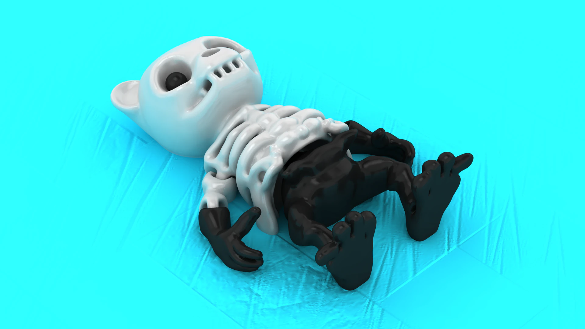 Title Cute Skeleton Kitty Toy Funny Cat Skull Character 3D Print Model .c4d .max .obj .3ds .fbx .stl .blend 