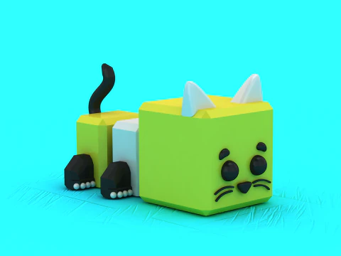 Model Title Cute Cube Kitty Toy Low Poly Stylized Cat 3D Print Model